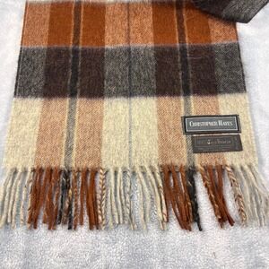 Christopher Hayes 100% Cashmere Plaid Scarf Fringe Brown Beige Men's Luxury